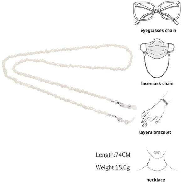 Top Mask Lanyard Chain Face Mask Holder Chain Freshwater Pearl Eyeglasses Chain - Picture 6 of 7